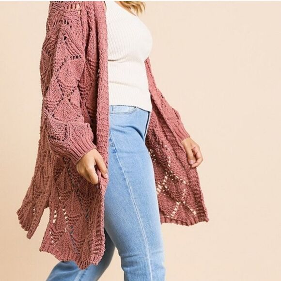 PLUS SIZE KNIT LONG SLEEVE CARDIGAN SIZES XL 12-14 1X 14-16 - Picture 4 of 7